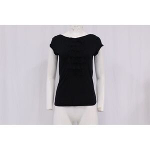 Akris Punto Ruffle Front Top in Black Cotton